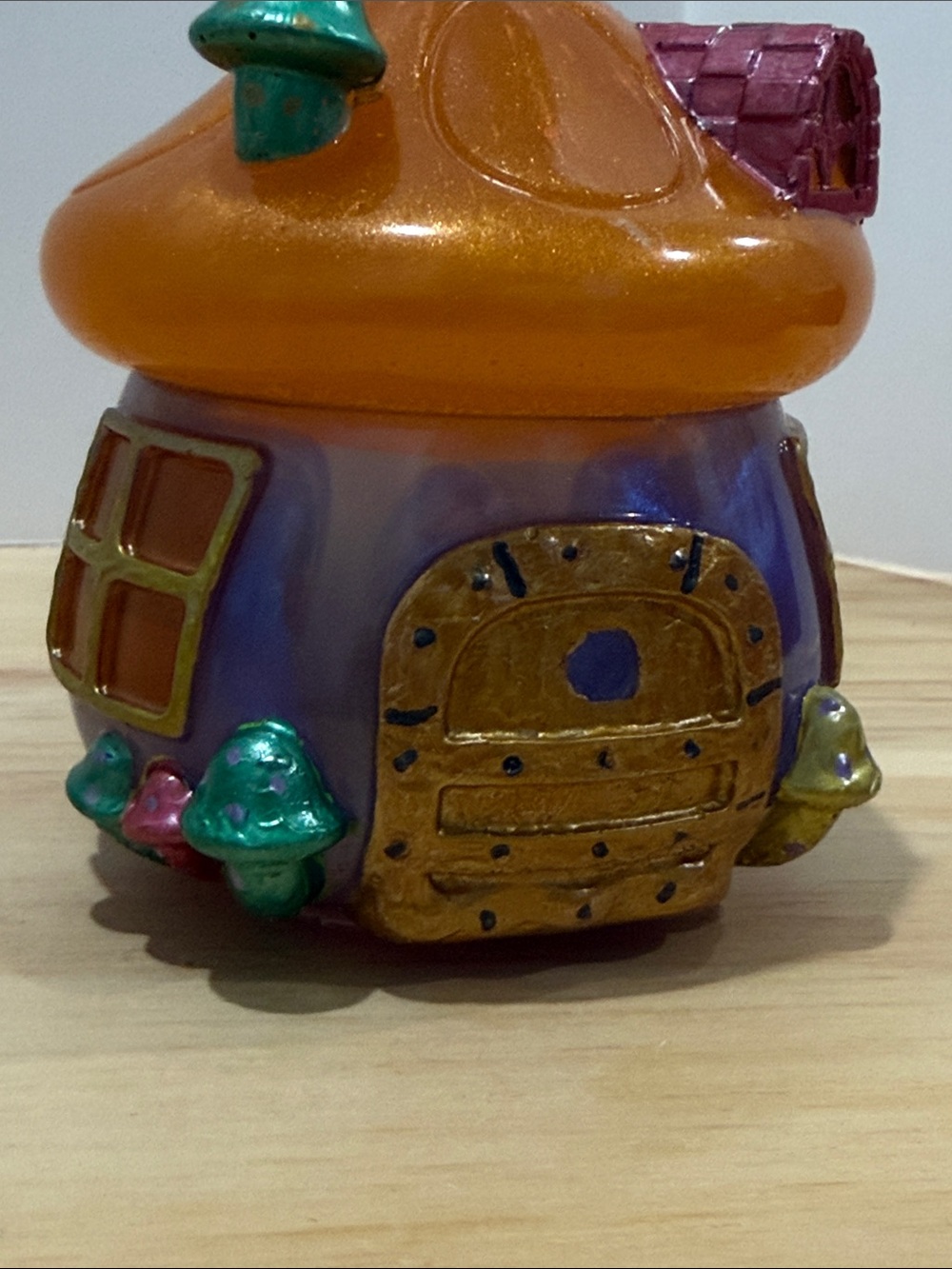 Whimsical Ceramic Mushroom House - Orange & Purple - Picture 9 of 12
